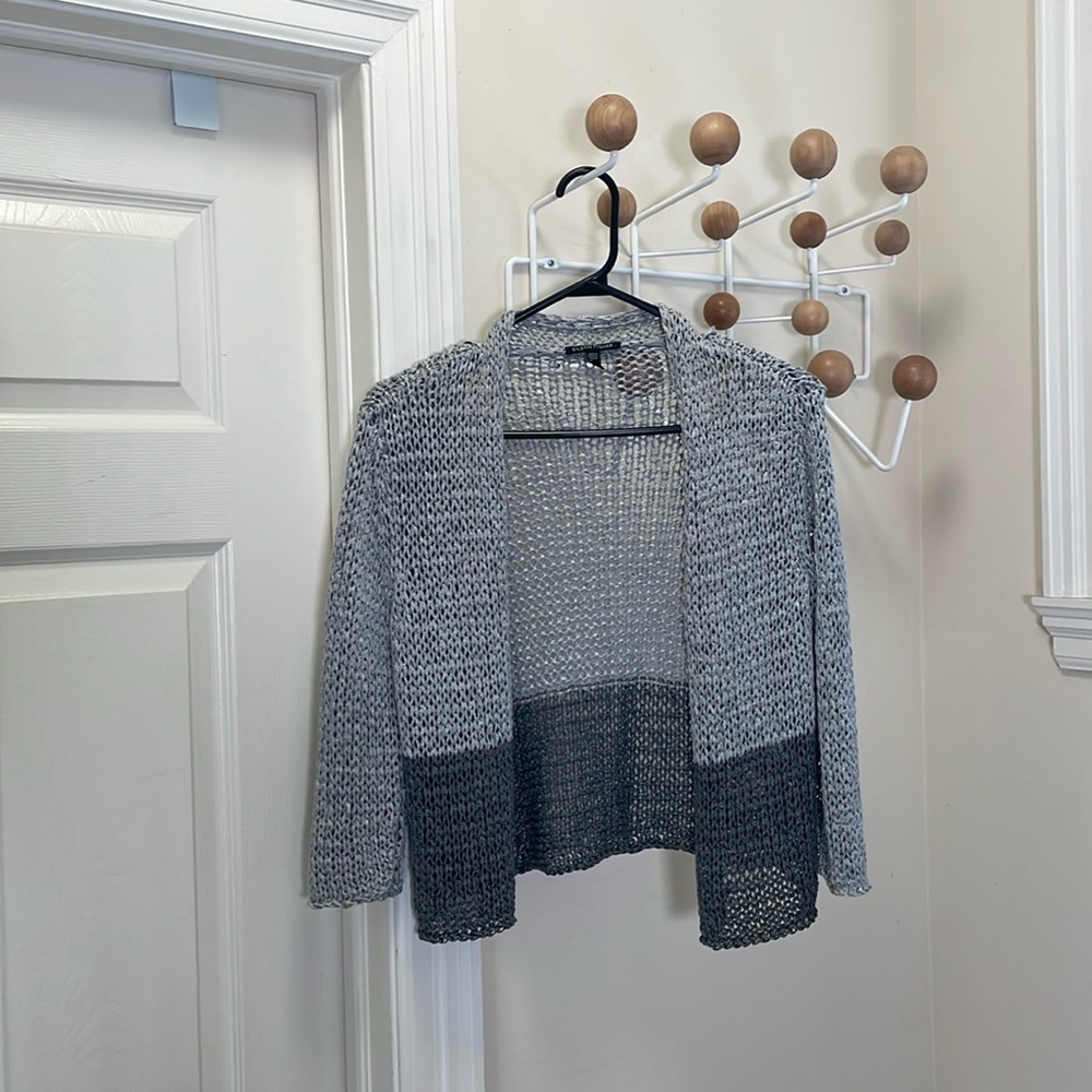 Eileen Fisher - Small Cropped Linked Cardigan - Grey / Black - XS